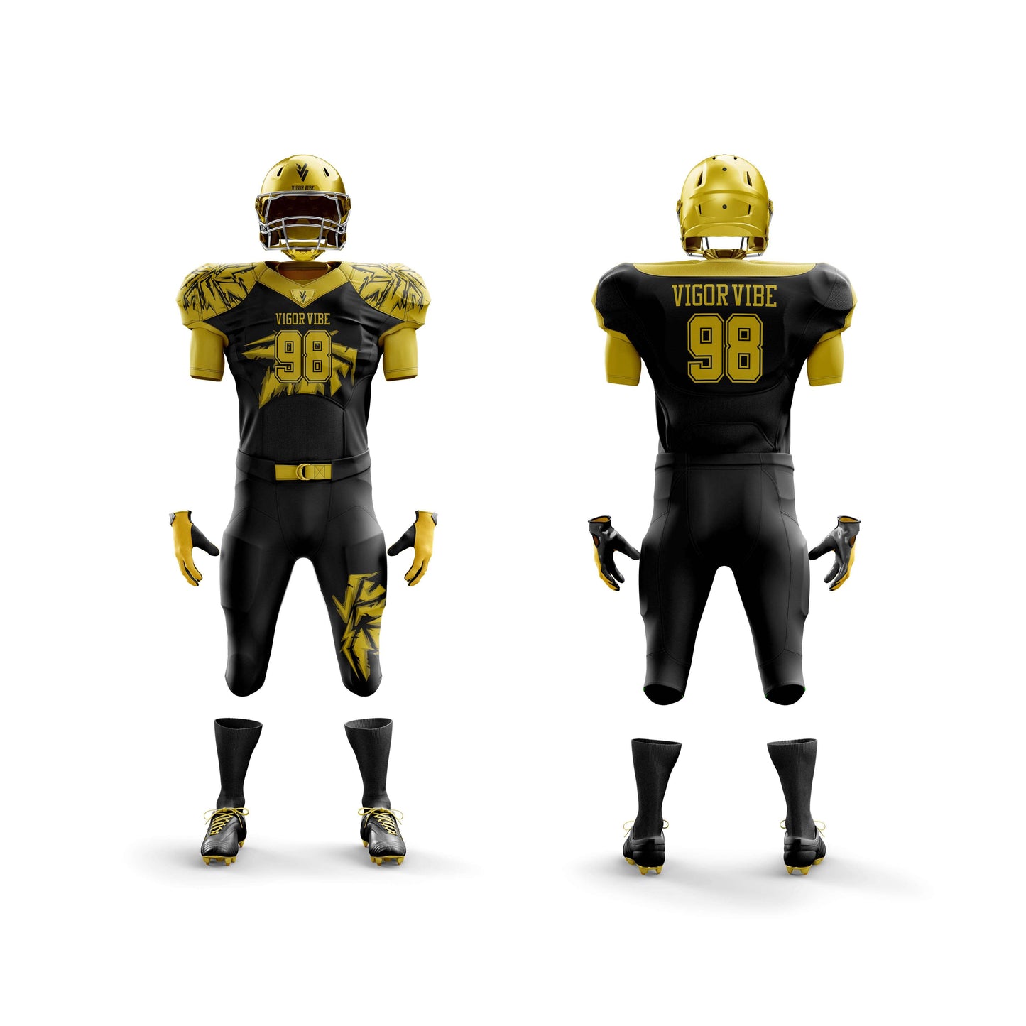 Vigor Vibe Black & Golden Football Uniform | Personalized designs for your Team (Football-001)