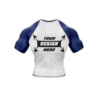 Customize Rash Guard BJJ White Body With Customize Color Half Sleeves For Men Grappling & Yoga