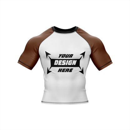 Customize Rash Guard BJJ White Body With Customize Color Half Sleeves For Men Grappling & Yoga