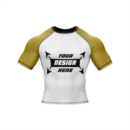 Customize Rash Guard BJJ White Body With Customize Color Half Sleeves For Men Grappling & Yoga