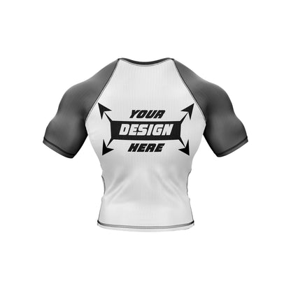 Customize Rash Guard BJJ White Body With Customize Color Half Sleeves For Men Grappling & Yoga