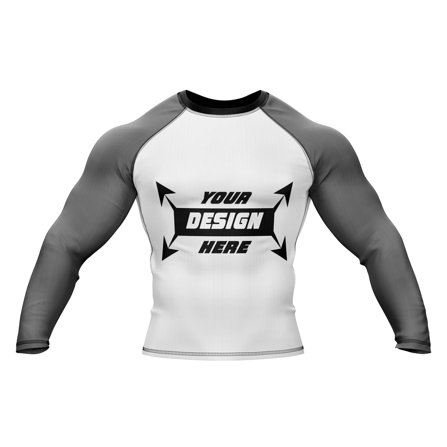 Rash Guard BJJ, weißer Body mit schwarzen Ärmeln für Männer, Grappling und Yoga