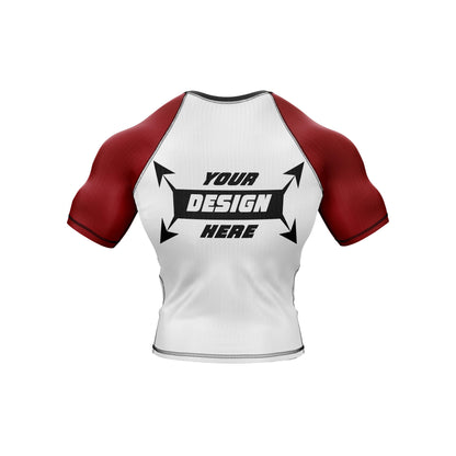 Customize Rash Guard BJJ White Body With Customize Color Half Sleeves For Men Grappling & Yoga