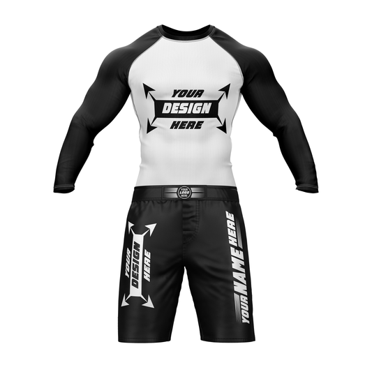 Rash Guard BJJ, weißer Body mit schwarzen Ärmeln für Männer, Grappling und Yoga