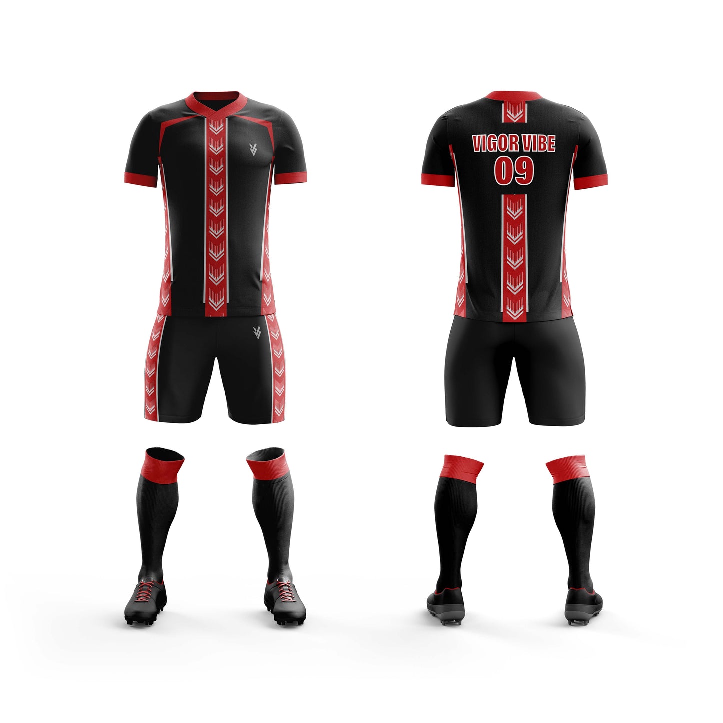 Vigor Vibe Black & Red Soccer Uniform | Personalized designs for your Team (Soccer-001)