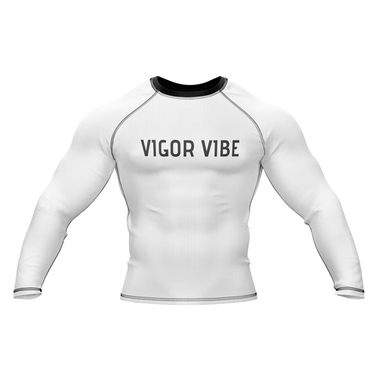 Rash Guard BJJ Weiß mit langen Ärmeln für Männer beim Laufen, Grappling und Yoga