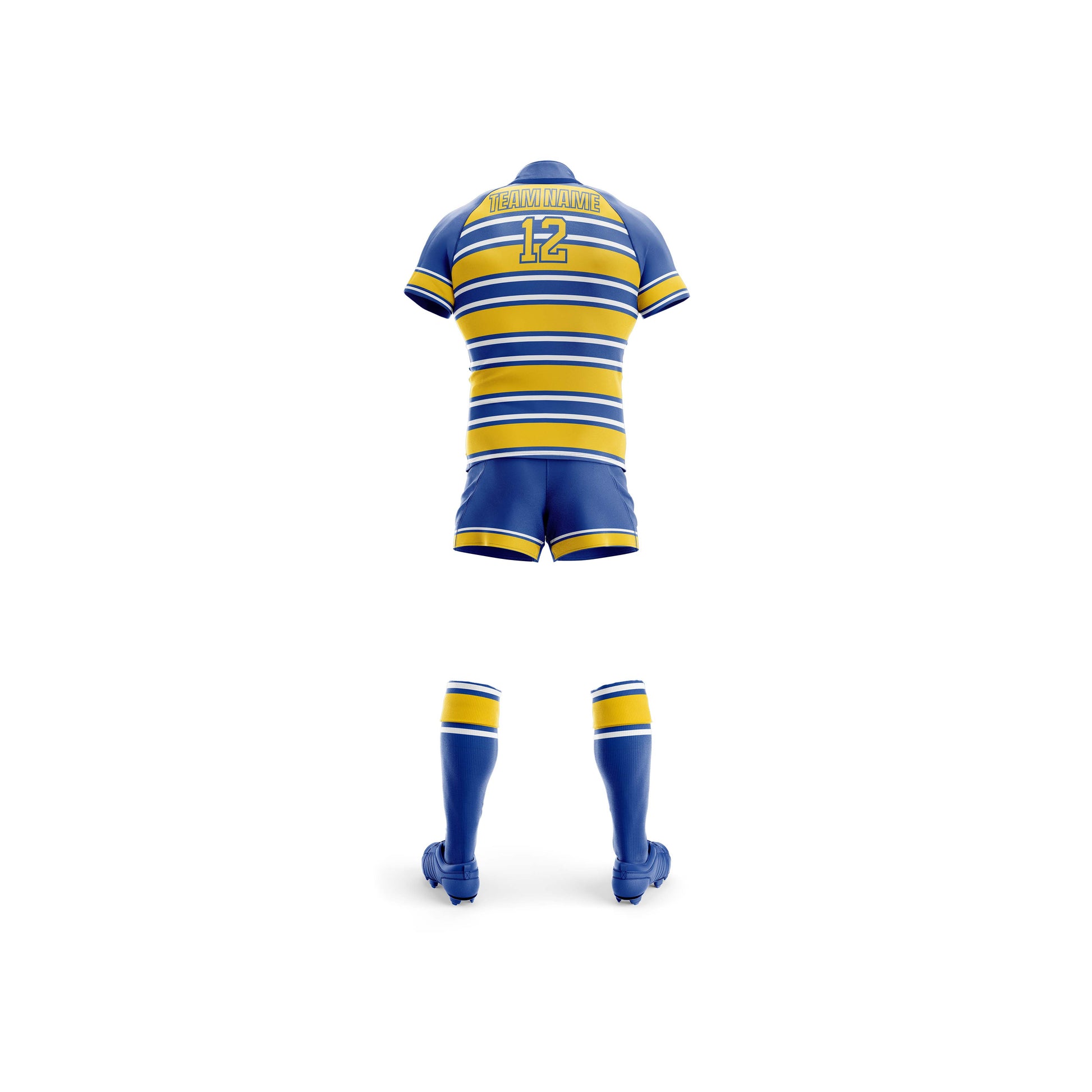 Vigorvibe Rugby Uniform Blue Yellow Stripe Back View customize