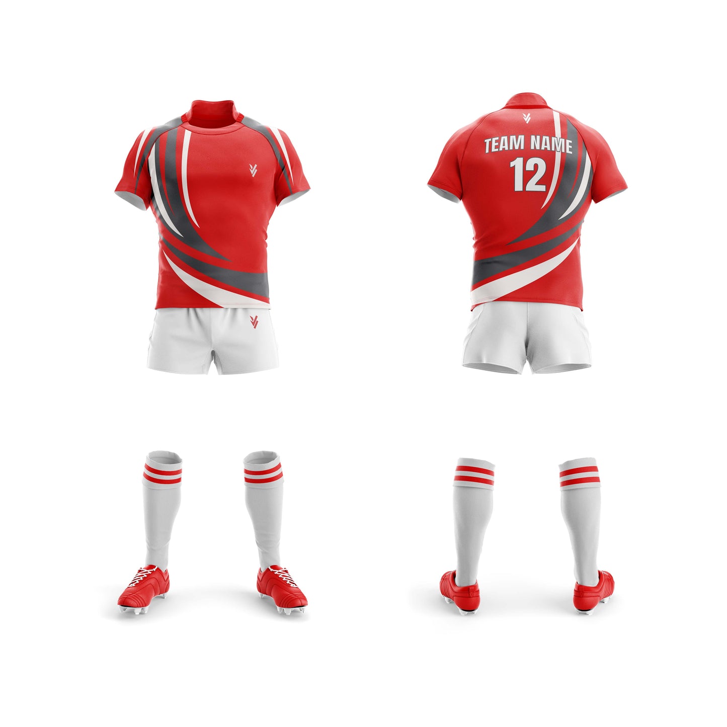 Vigor Vibe Rugby Team Uniform Red & White Design Customize