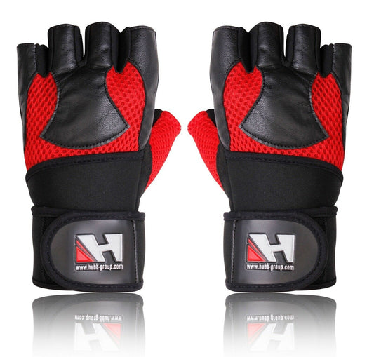 Gym Leather Gloves with Wrist Wraps Support Body Building Front