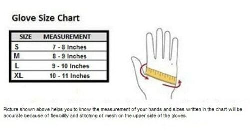 Half Finger Gloves Weight Lifting & Training Size Chart
