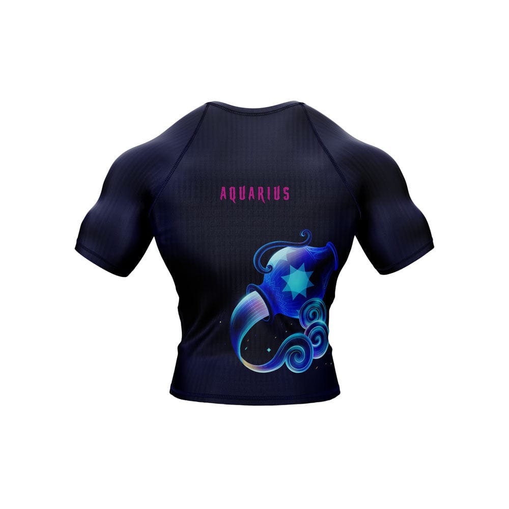 Aquarius Zodiac Sign The Mediator Navy Blue Premium BJJ Rash Guard For Men