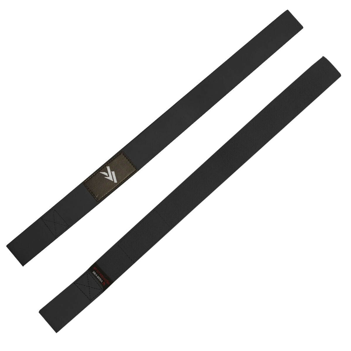 Weight Lifting Leather Wrist Straps Black Pair For Work out Gym & Training