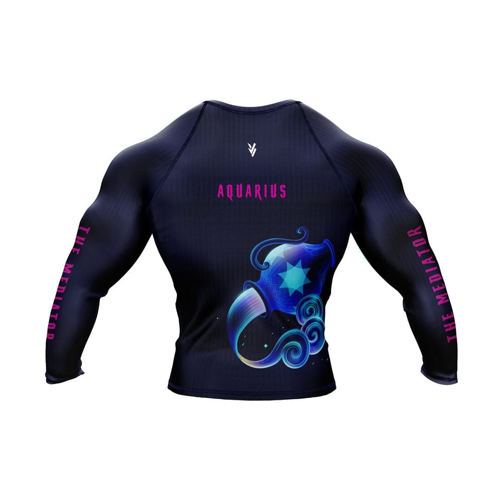 Aquarius Zodiac Sign The Mediator Navy Blue Premium BJJ Rash Guard For Men