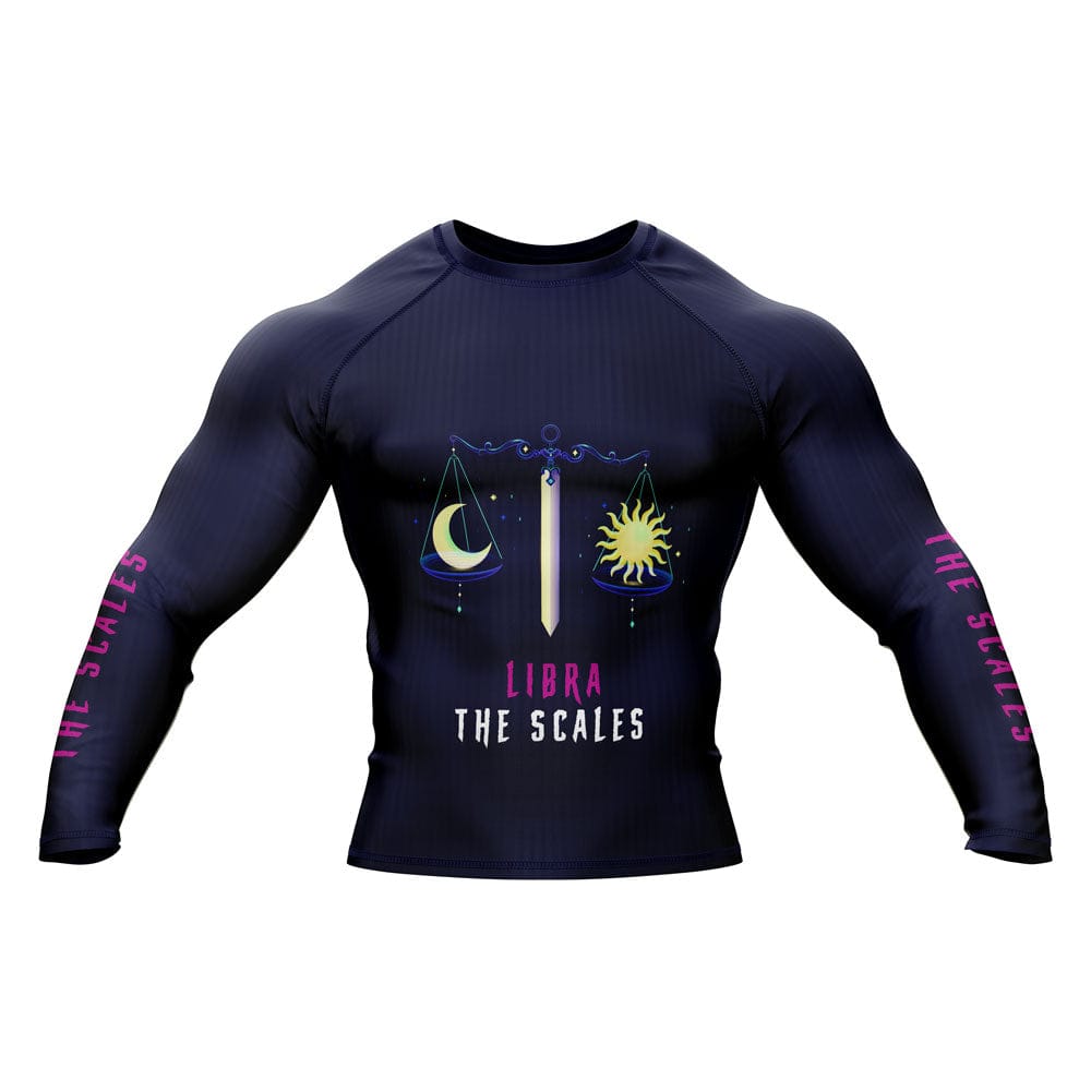 Libra Zodiac Sign The Scales Navy Blue Premium BJJ Rash Guard For Men