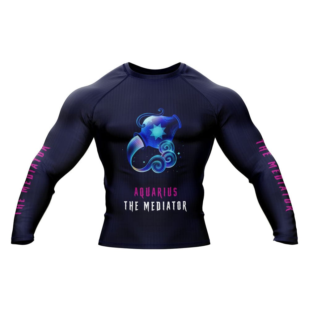 Aquarius Zodiac Sign The Mediator Navy Blue Premium BJJ Rash Guard For Men