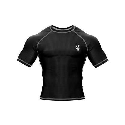 Rash Guard BJJ Black Half Sleeves For Men Running, Grappling & Cycling