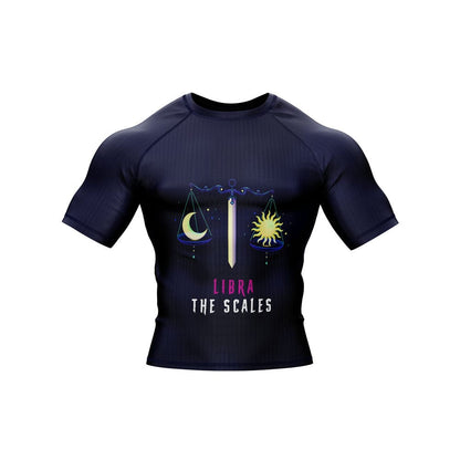 Libra Zodiac Sign The Scales Navy Blue Premium BJJ Rash Guard For Men