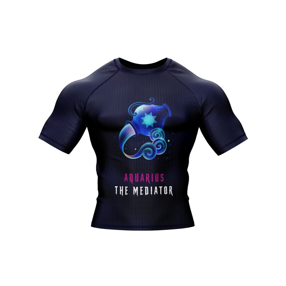 Aquarius Zodiac Sign The Mediator Navy Blue Premium BJJ Rash Guard For Men