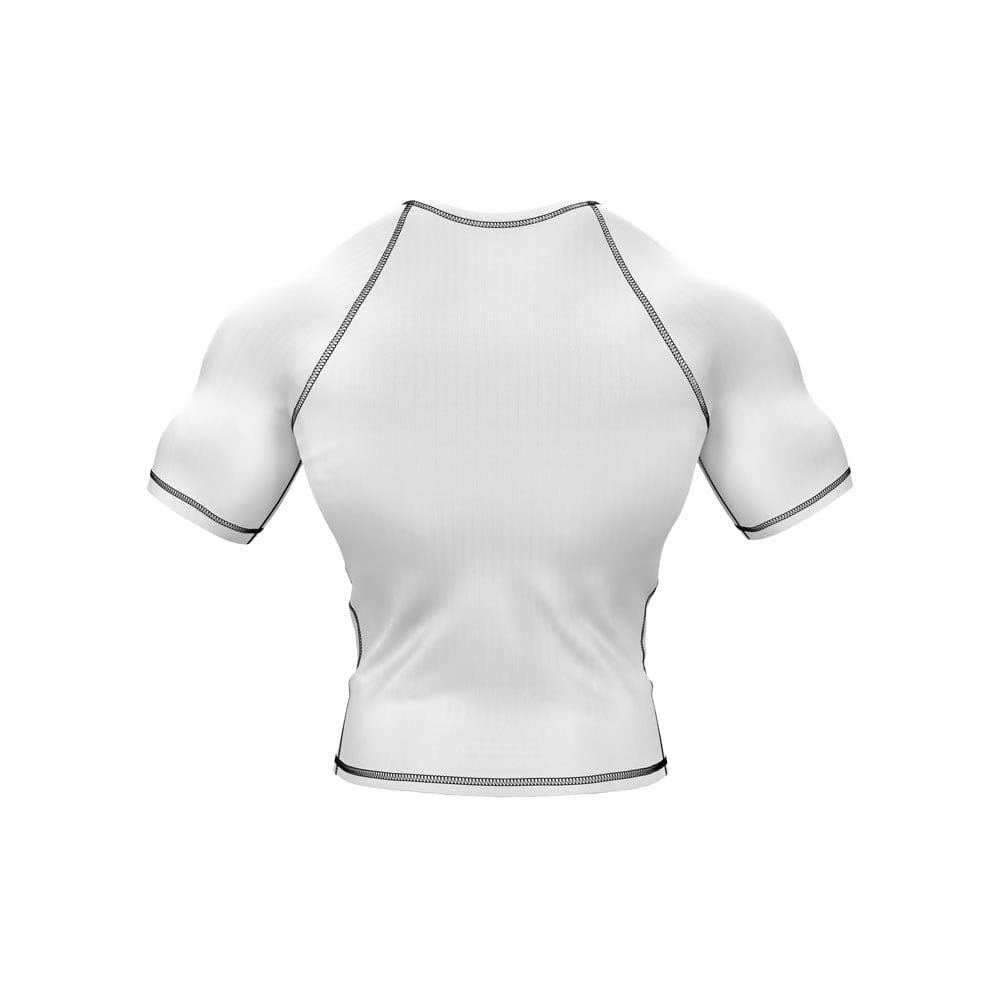 Weiße Rashguard-Halbarmshirts für Männer zum Laufen, Grappling und Training im Fitnessstudio